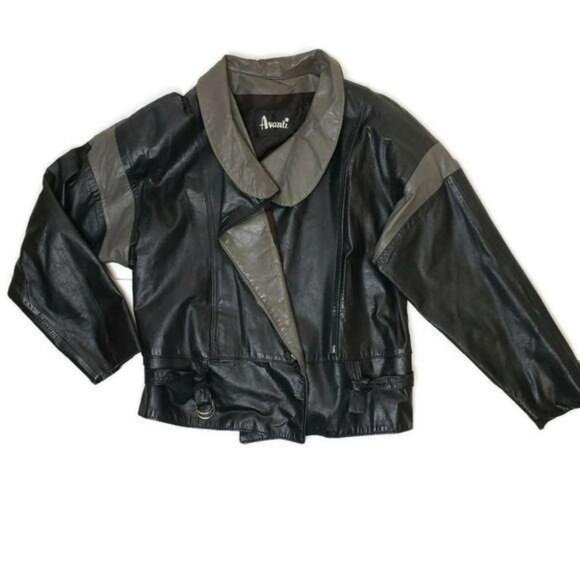Avanti vintage Womens Leather Jacket Size 8 Black & Gray Asymmetrical Zip moto - Picture 10 of 11
